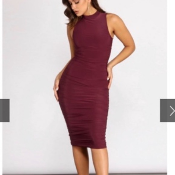 New Red Maroon Windsor Ruched Bodycon Dress S - Picture 1 of 4